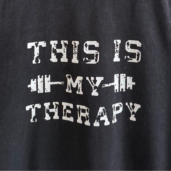 Black Sleeveless Gym Muscle Tank Top “This Is My Therapy” Workout Shirt | Size L - Picture 2 of 6